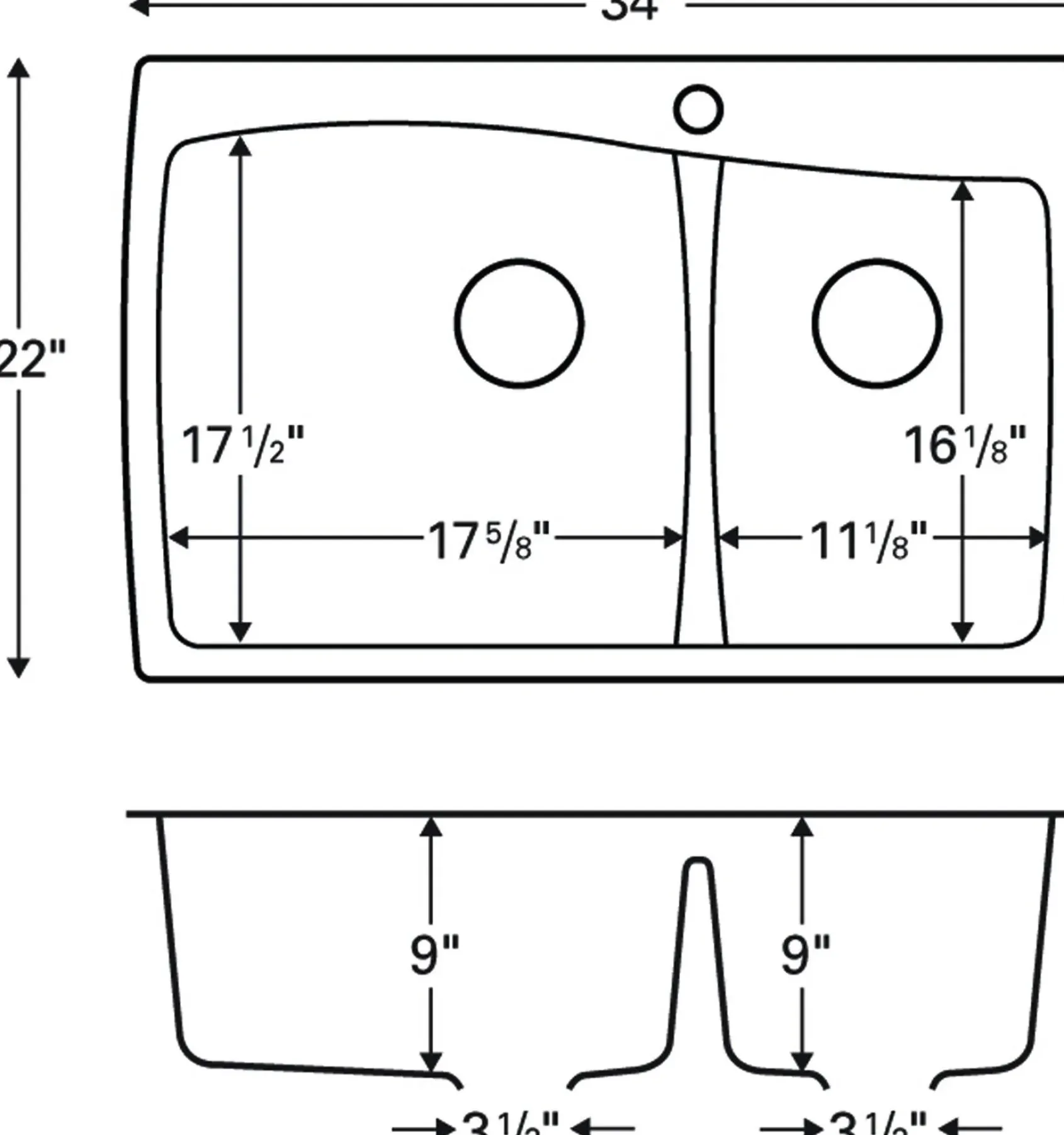 Karran 34" Drop In/Topmount Quartz Composite Kitchen Sink, 60/40 Double Bowl, White, QT-721-WH