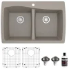 Karran 34" Drop In/Topmount Quartz Composite Kitchen Sink with Accessories, 50/50 Double Bowl, Concrete, QT-720-CN-PK1