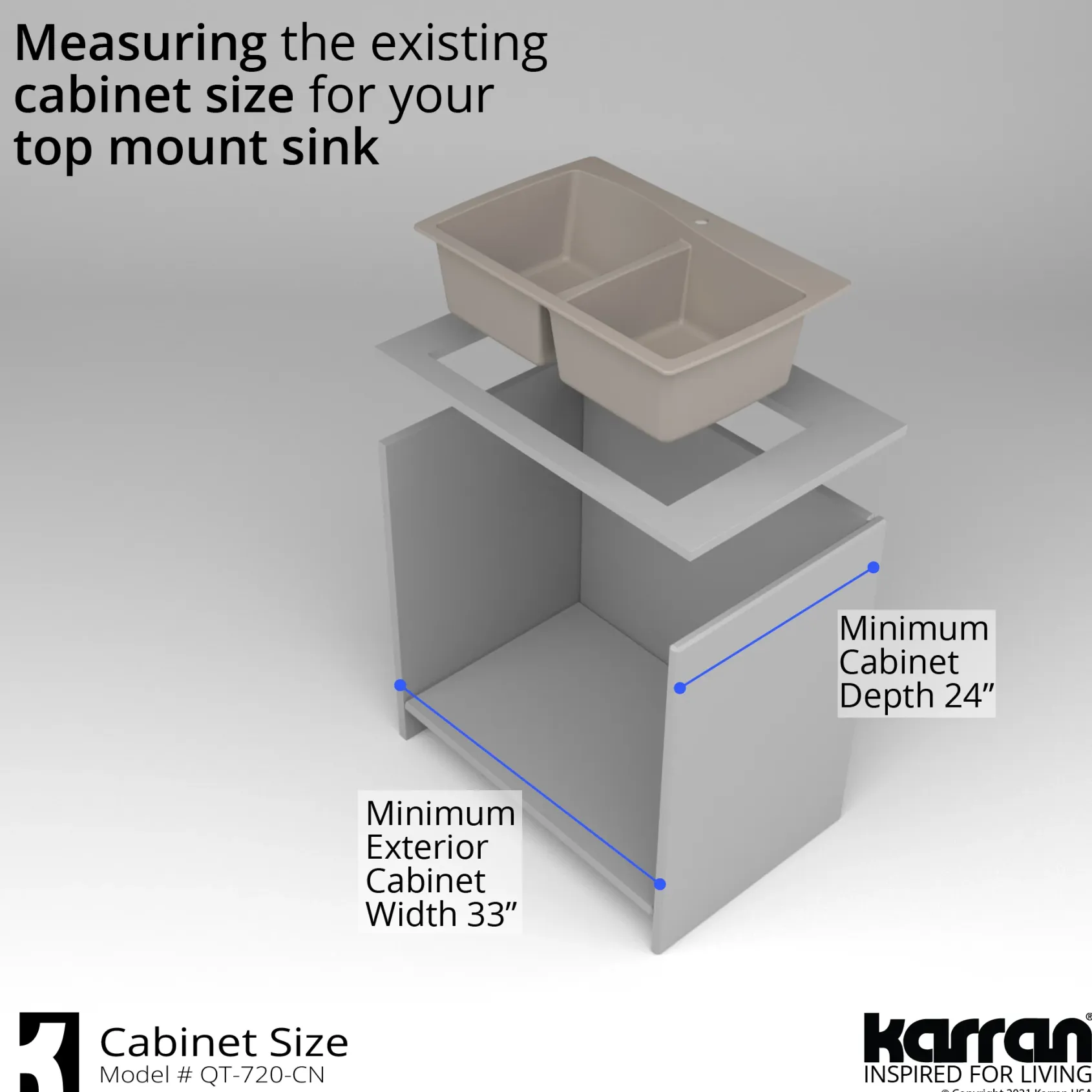 Karran 34" Drop In/Topmount Quartz Composite Kitchen Sink with Accessories, 50/50 Double Bowl, Concrete, QT-720-CN-PK1