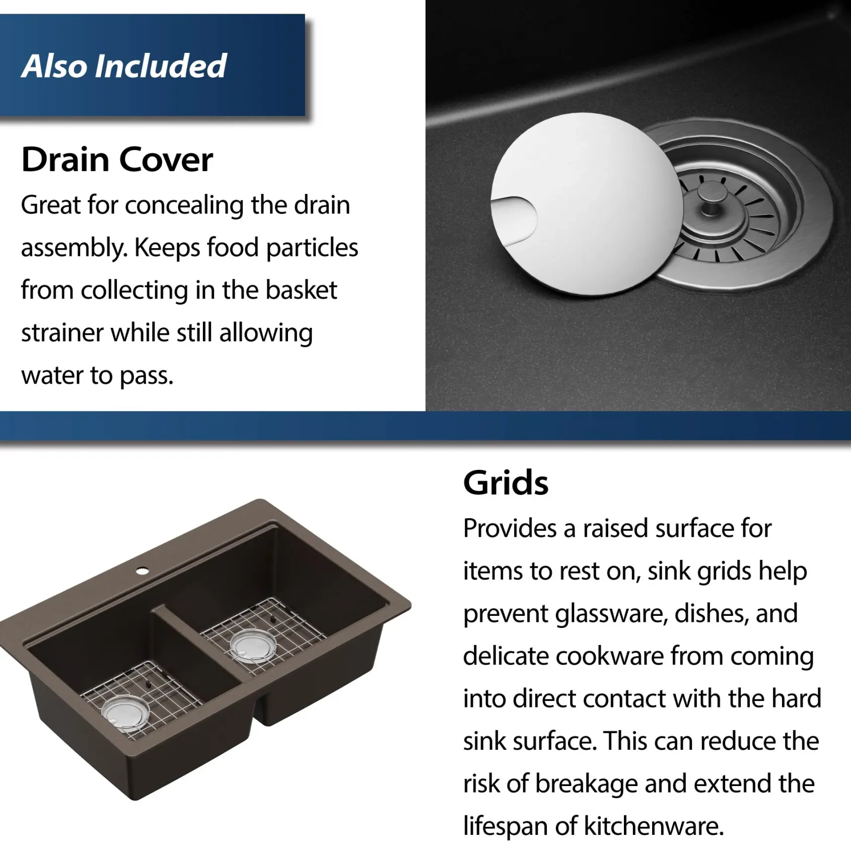 Karran 33" Drop In/Topmount Quartz Composite Kitchen Sink, 50/50 Double Bowl, Brown, QTWS-880-BR