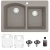 Karran 33" Drop In/Topmount Quartz Composite Kitchen Sink, 60/40 Double Bowl, Concrete, QT-610-CN-PK1