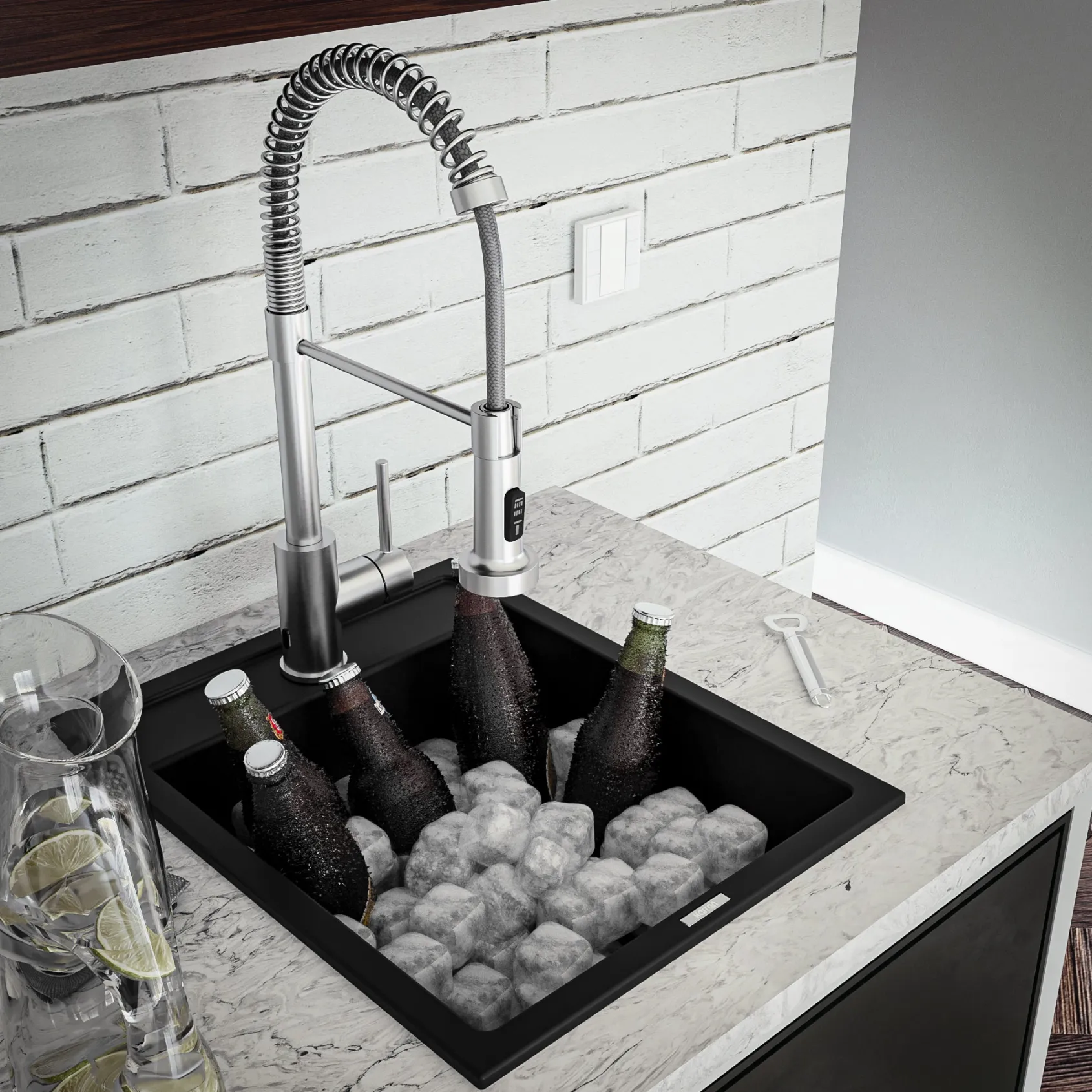Karran 16" Drop In/Topmount Quartz Composite Kitchen Sink, Black, QT-825-BL