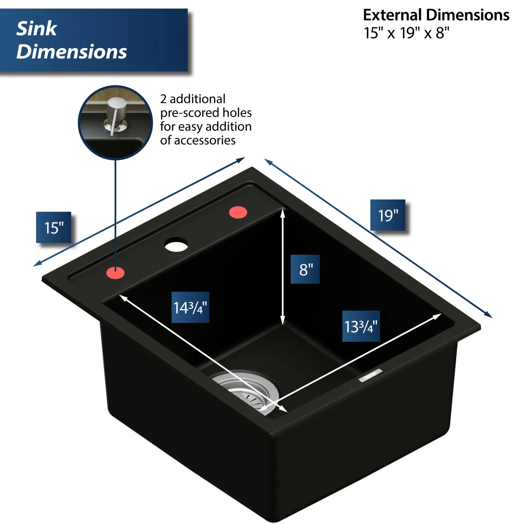Karran 16" Drop In/Topmount Quartz Composite Kitchen Sink, Black, QT-825-BL