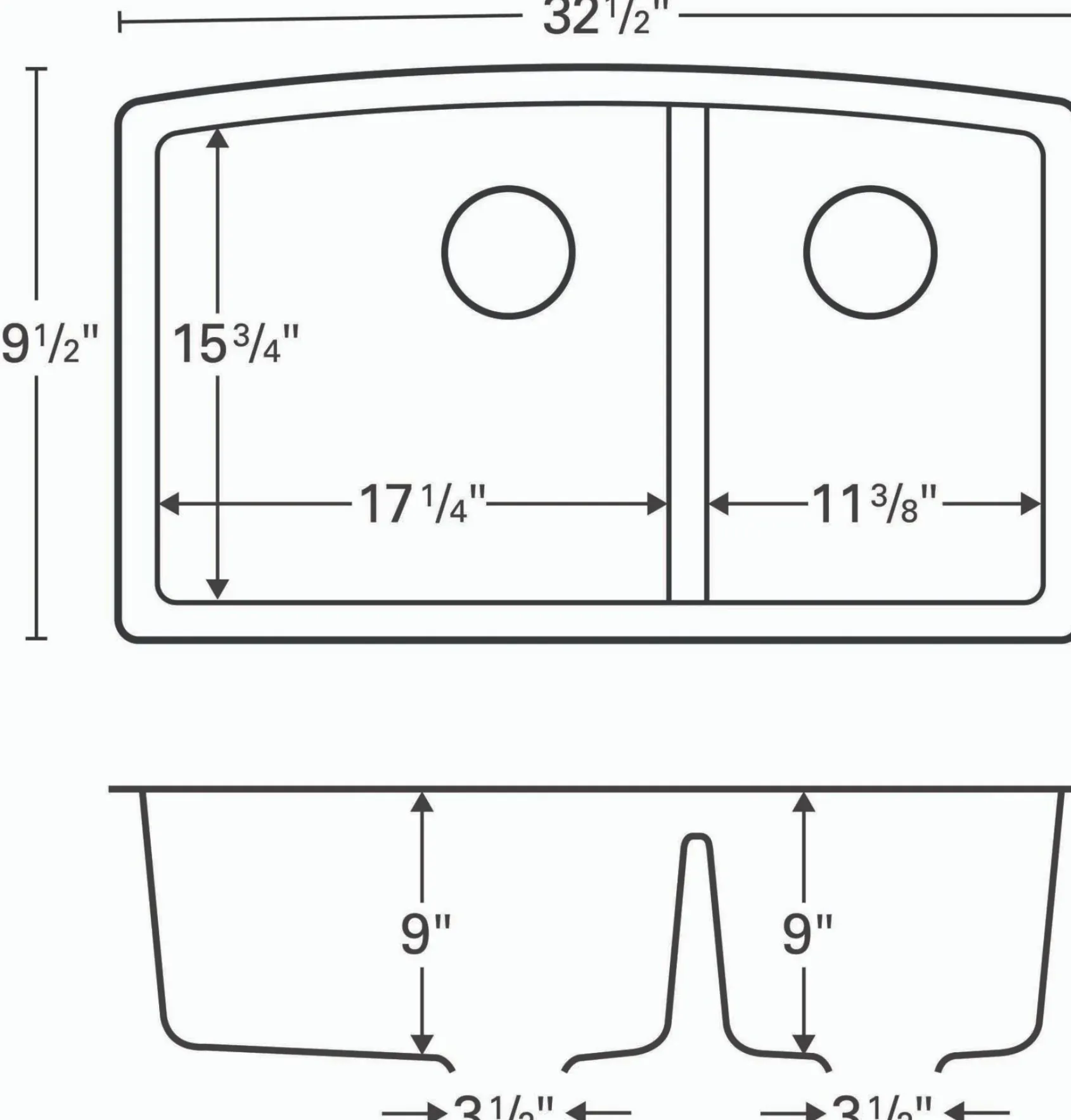 Karran 32" Undermount Quartz Composite Kitchen Sink, 60/40 Double Bowl, Grey, QU-711-GR-PK1
