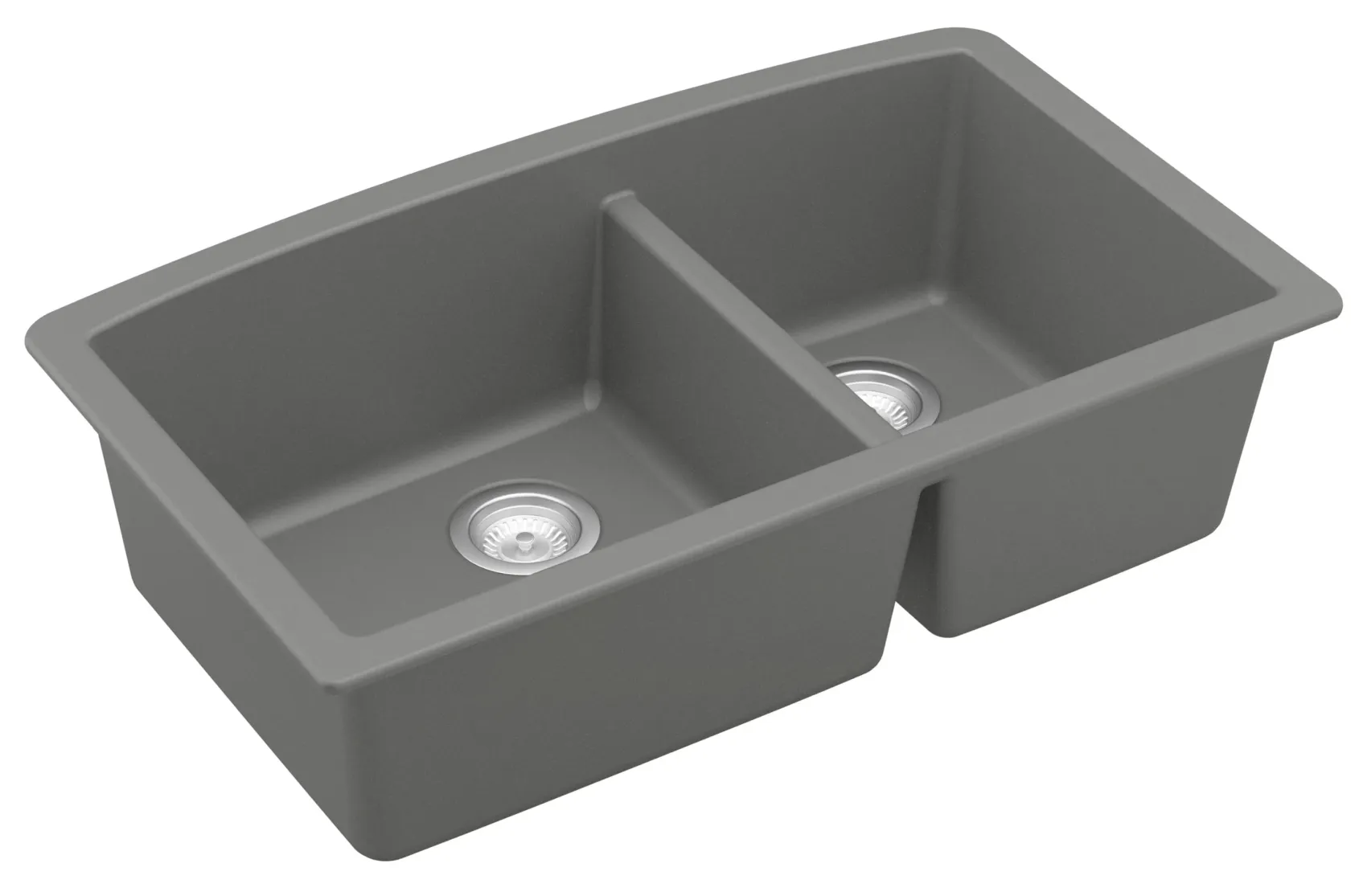 Karran 32" Undermount Quartz Composite Kitchen Sink, 60/40 Double Bowl, Grey, QU-711-GR-PK1