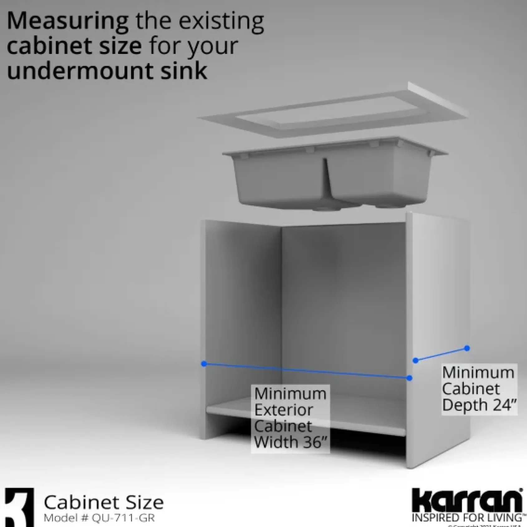 Karran 32" Undermount Quartz Composite Kitchen Sink, 60/40 Double Bowl, Grey, QU-711-GR-PK1