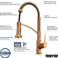 Karran Alston 1.8 GPM Single Lever Handle Lead-free Brass ADA Touchless Kitchen Faucet, Pull-Down, Brushed Copper, KKF215BC