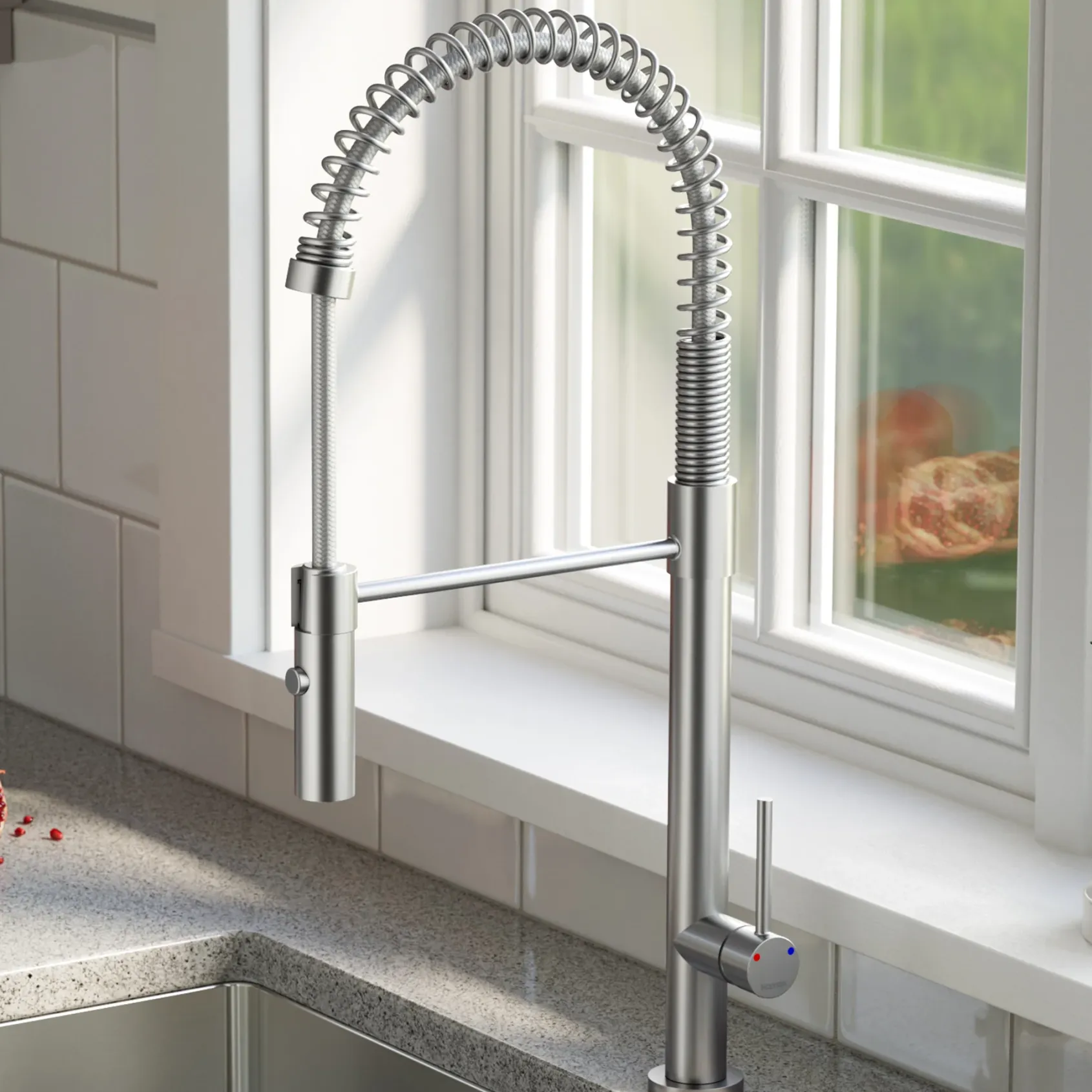 Karran Bluffton 1.8 GPM Single Lever Handle Lead-free Brass ADA Kitchen Faucet, Pull-Down Kitchen, Stainless Steel, KKF220SD35SS
