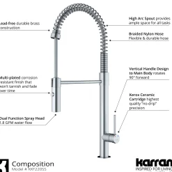 Karran Bluffton 1.8 GPM Single Lever Handle Lead-free Brass ADA Kitchen Faucet, Pull-Down Kitchen, Stainless Steel, KKF220SD35SS