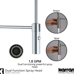 Karran Bluffton 1.8 GPM Single Lever Handle Lead-free Brass ADA Kitchen Faucet, Pull-Down Kitchen, Stainless Steel, KKF220SD35SS