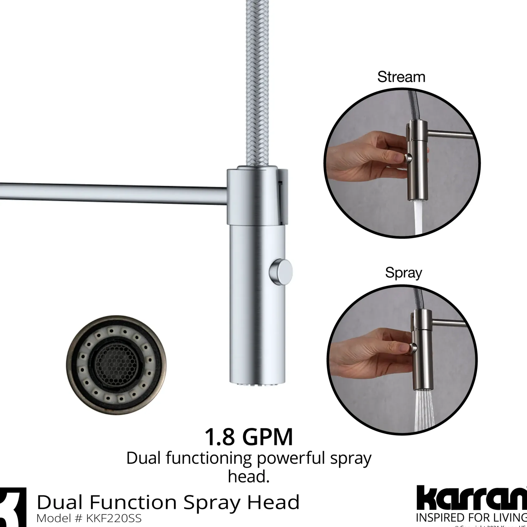 Karran Bluffton 1.8 GPM Single Lever Handle Lead-free Brass ADA Kitchen Faucet, Pull-Down Kitchen, Stainless Steel, KKF220SD35SS