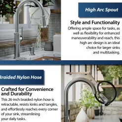 Karran Brampton 1.8 GPM Single Lever Handle Lead-free Brass ADA Kitchen Faucet, Pull-Down, Stainless Steel, KKF365SS