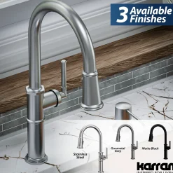 Karran Brampton 1.8 GPM Single Lever Handle Lead-free Brass ADA Kitchen Faucet, Pull-Down, Stainless Steel, KKF365SS