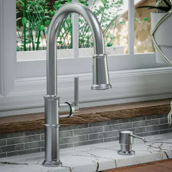 Karran Brampton 1.8 GPM Single Lever Handle Lead-free Brass ADA Kitchen Faucet, Pull-Down, Stainless Steel, KKF365SS