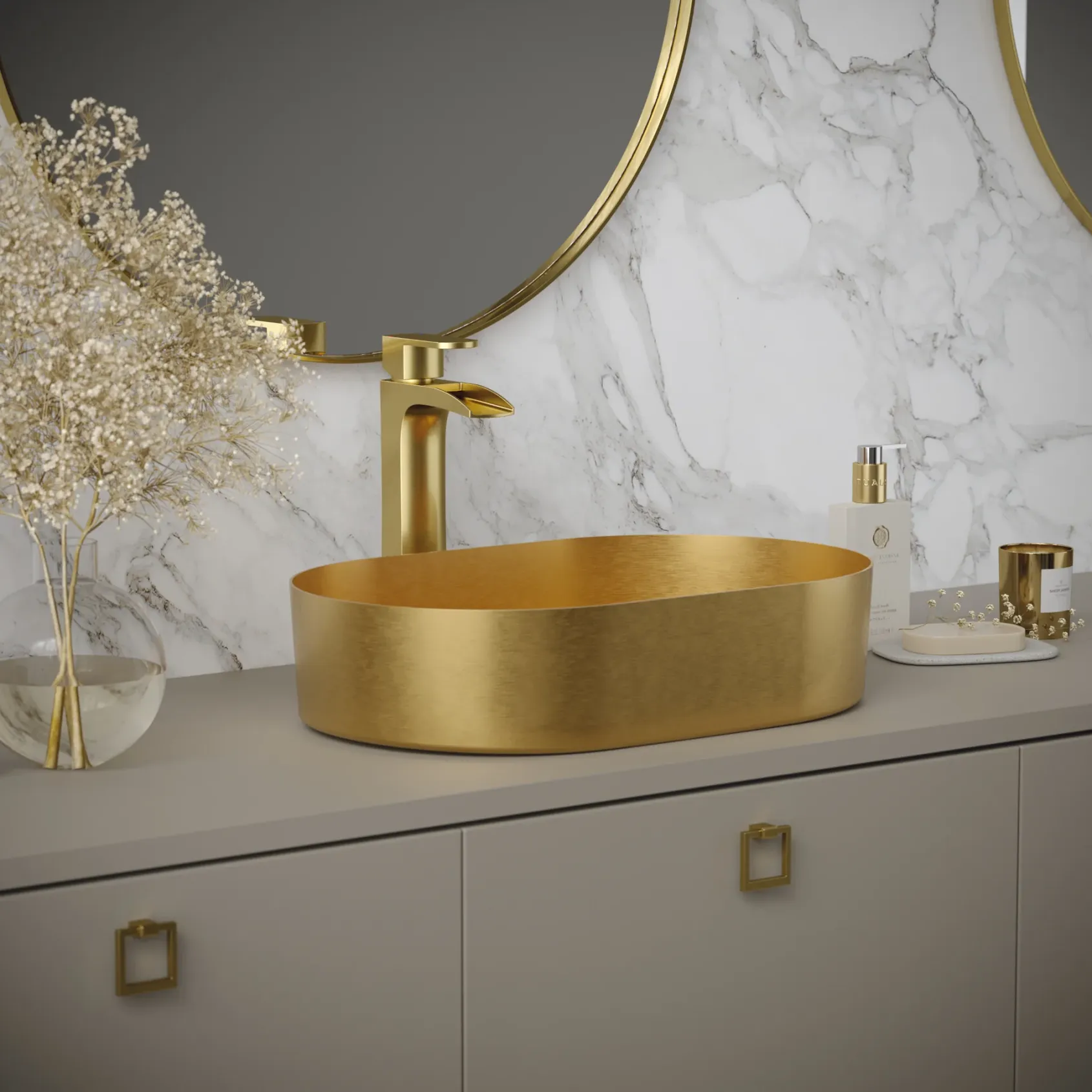 Karran Cinox 13.75" x 21.625" Oval Vessel Stainless Steel Bathroom Sink, Gold, 16 Gauge, CCV400G