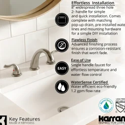 Karran Fulham 1.2 GPM Double Lever Handle Lead-free Brass ADA Bathroom Faucet, Widespread, Stainless Steel, KBF450SS