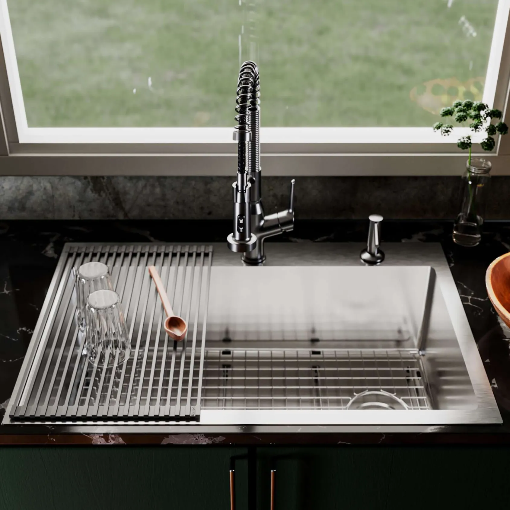 Karran Fusion 33" Drop In/Topmount Stainless Steel Kitchen Sink with Accessories, 16 Gauge, TMSB3331-PK1