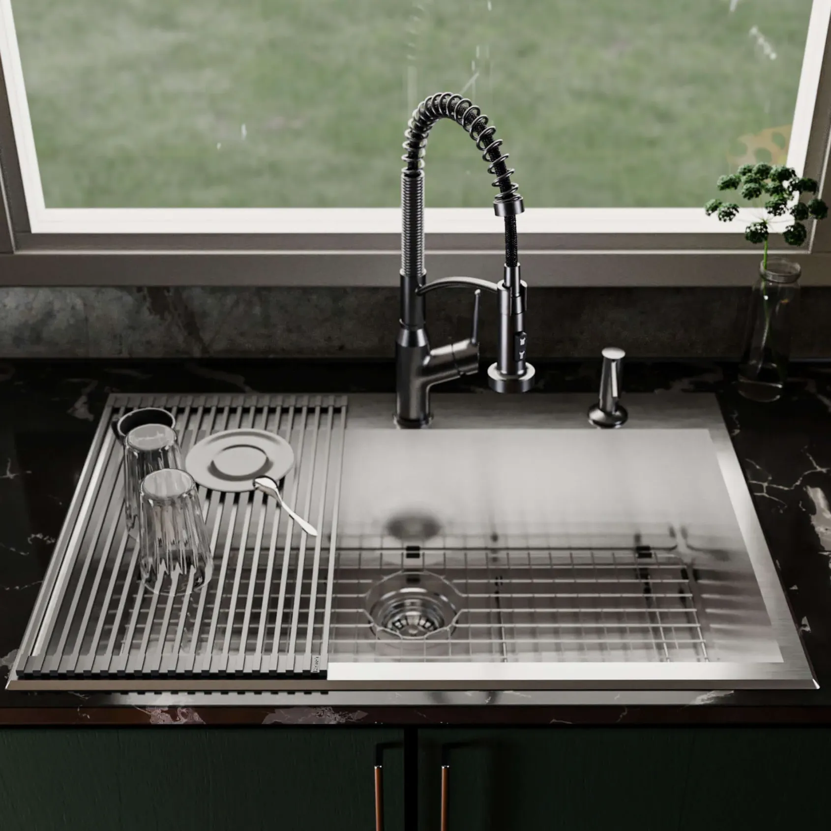 Karran Fusion 33" Drop In/Topmount Stainless Steel ADA Kitchen Sink with Accessories, 18 Gauge, TMSB3320-PK1