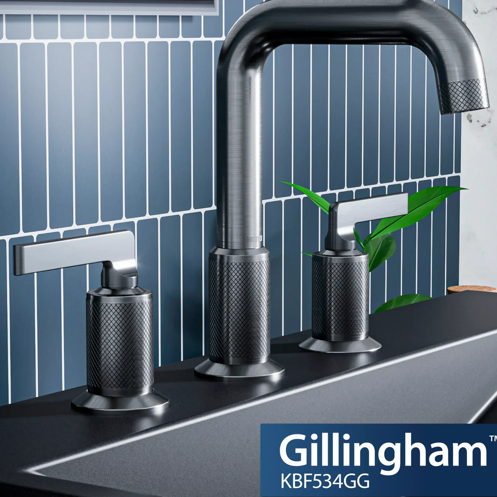 Karran Gillingham 1.2 GPM Double Lever Handle Lead-free Brass ADA Bathroom Faucet, Widespread, Gunmetal Grey, KBF534GG