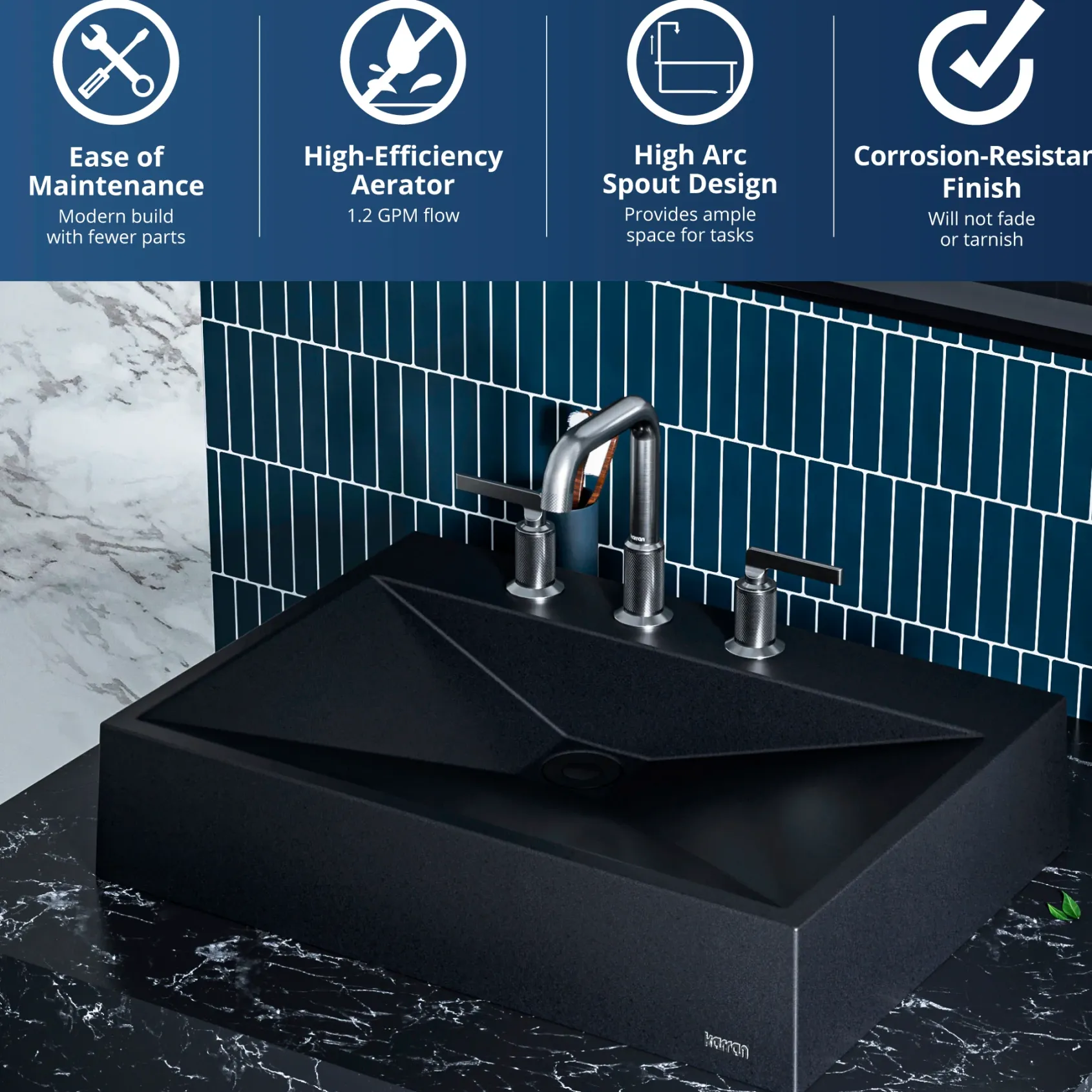 Karran Gillingham 1.2 GPM Double Lever Handle Lead-free Brass ADA Bathroom Faucet, Widespread, Gunmetal Grey, KBF534GG