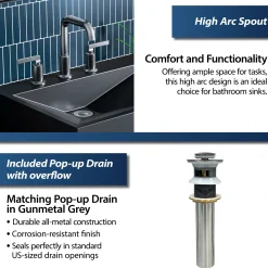 Karran Gillingham 1.2 GPM Double Lever Handle Lead-free Brass ADA Bathroom Faucet, Widespread, Gunmetal Grey, KBF534GG