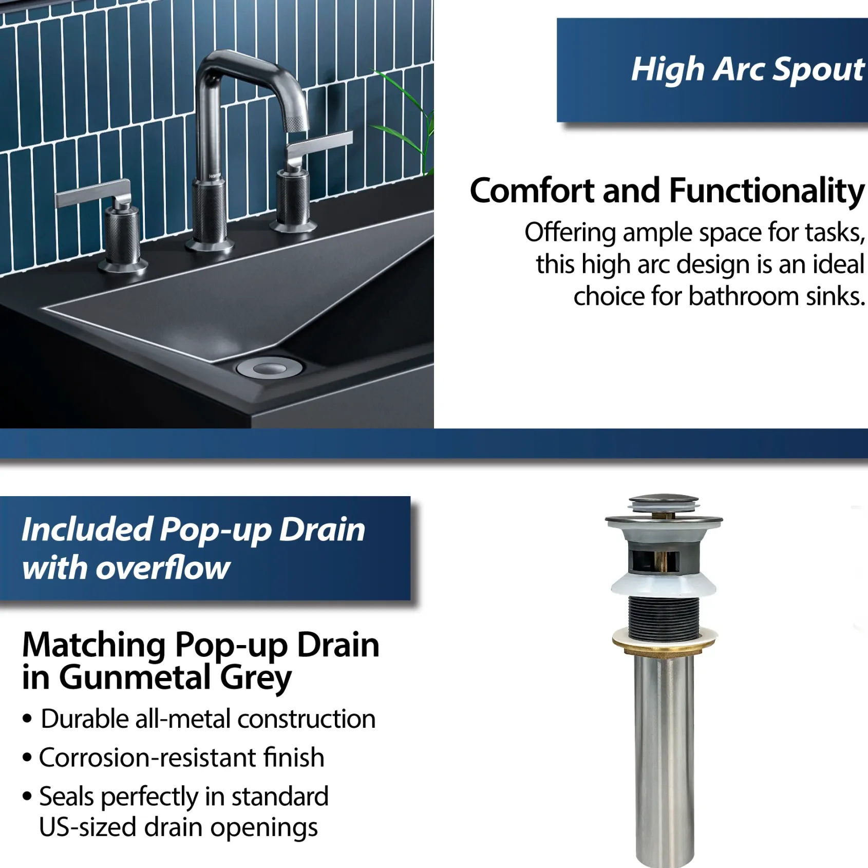 Karran Gillingham 1.2 GPM Double Lever Handle Lead-free Brass ADA Bathroom Faucet, Widespread, Gunmetal Grey, KBF534GG