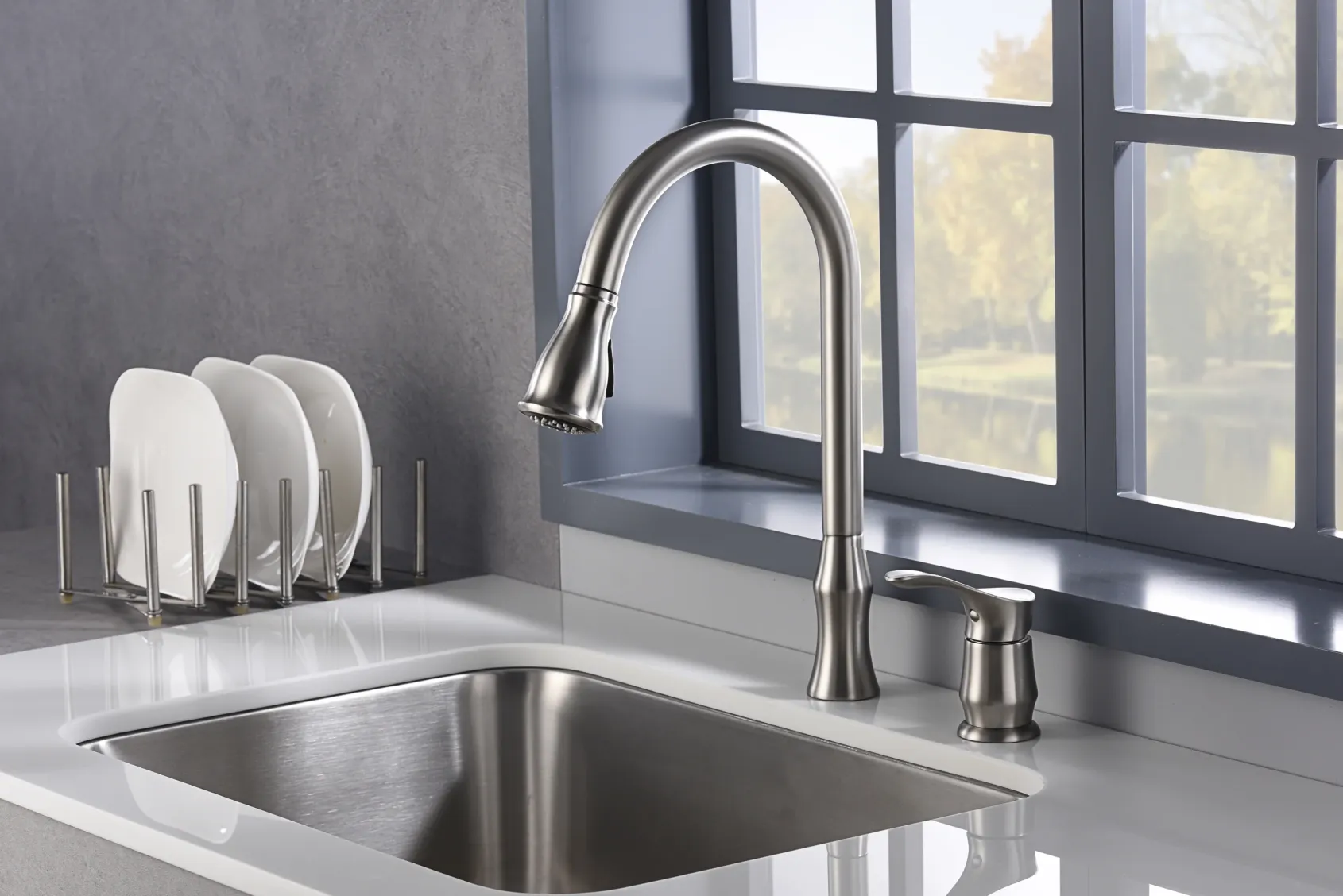 Karran Hillwood Single Lever Handle Lead-free Brass ADA Kitchen Faucet, Pull Down, Stainless Steel, KKF260SS