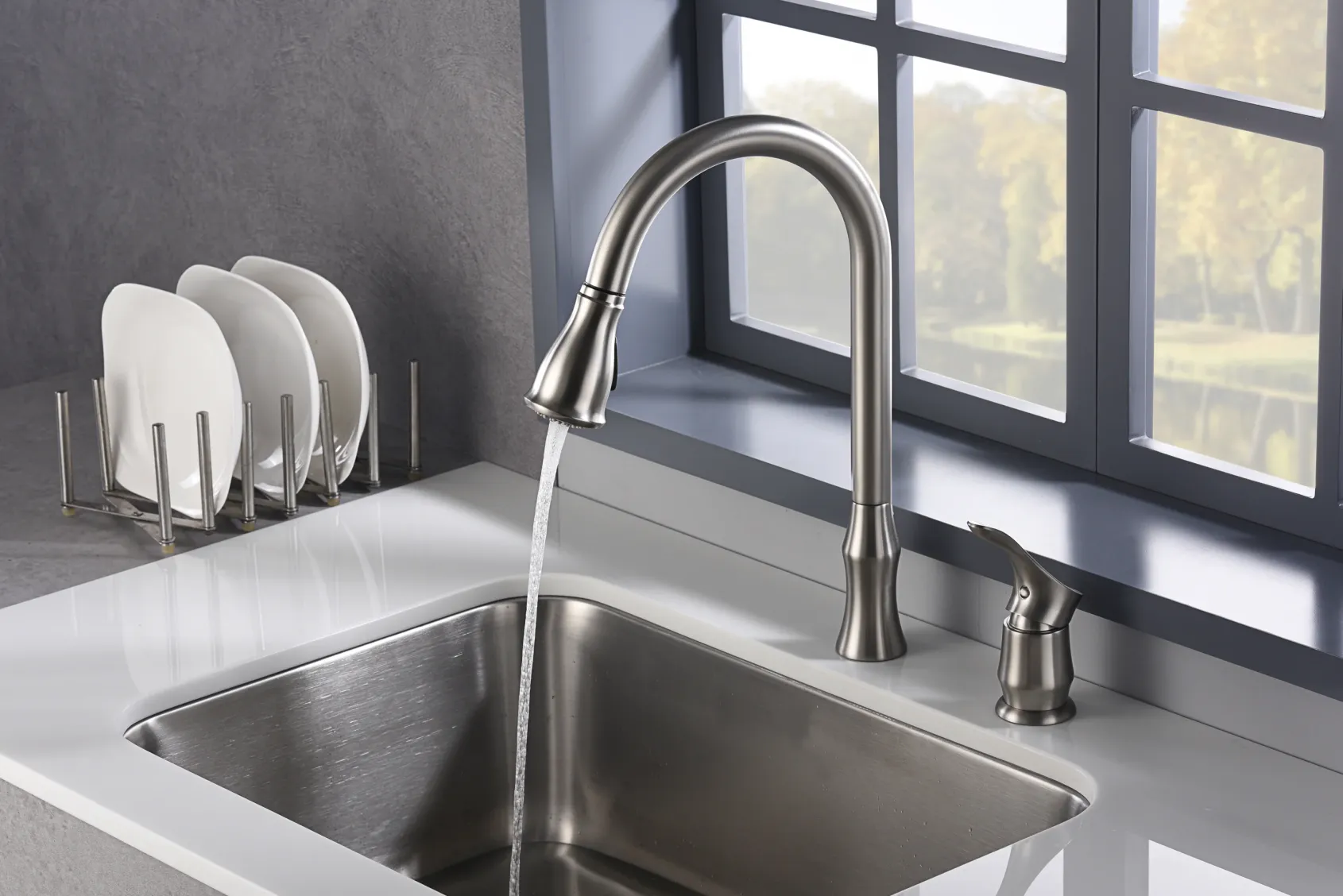 Karran Hillwood Single Lever Handle Lead-free Brass ADA Kitchen Faucet, Pull Down, Stainless Steel, KKF260SS