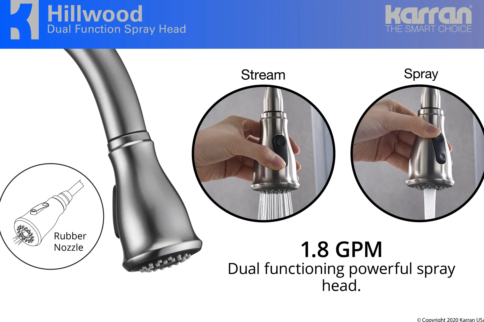 Karran Hillwood Single Lever Handle Lead-free Brass ADA Kitchen Faucet, Pull Down, Stainless Steel, KKF260SS