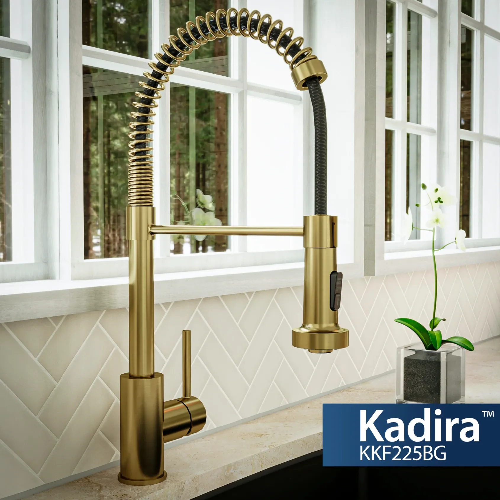 Karran Kadira 1.8 GPM Single Lever Handle Lead-free Brass ADA Kitchen Faucet, Pull-Down, Brushed Gold, KKF225BG