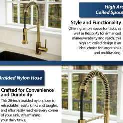 Karran Kadira 1.8 GPM Single Lever Handle Lead-free Brass ADA Kitchen Faucet, Pull-Down, Brushed Gold, KKF225BG