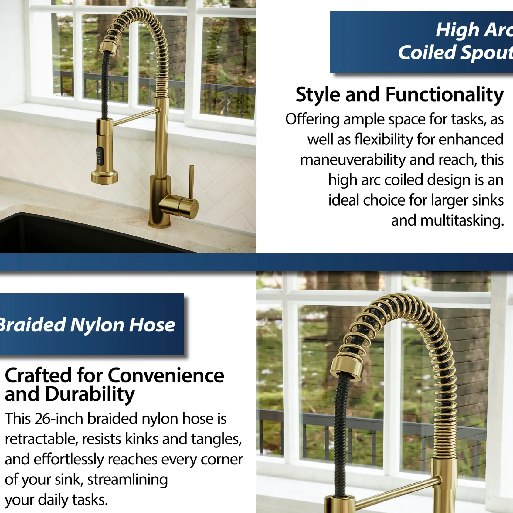 Karran Kadira 1.8 GPM Single Lever Handle Lead-free Brass ADA Kitchen Faucet, Pull-Down, Brushed Gold, KKF225BG