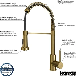 Karran Kadira 1.8 GPM Single Lever Handle Lead-free Brass ADA Kitchen Faucet, Pull-Down, Brushed Gold, KKF225BG