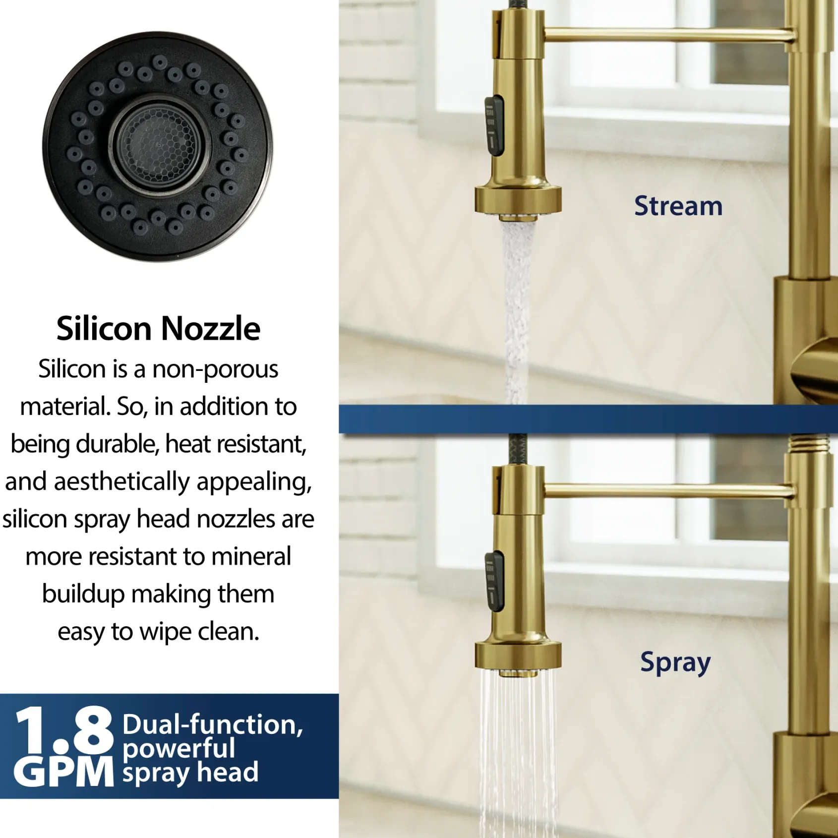 Karran Kadira 1.8 GPM Single Lever Handle Lead-free Brass ADA Kitchen Faucet, Pull-Down, Brushed Gold, KKF225BG