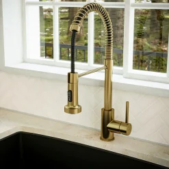 Karran Kadira 1.8 GPM Single Lever Handle Lead-free Brass ADA Kitchen Faucet, Pull-Down, Brushed Gold, KKF225BG