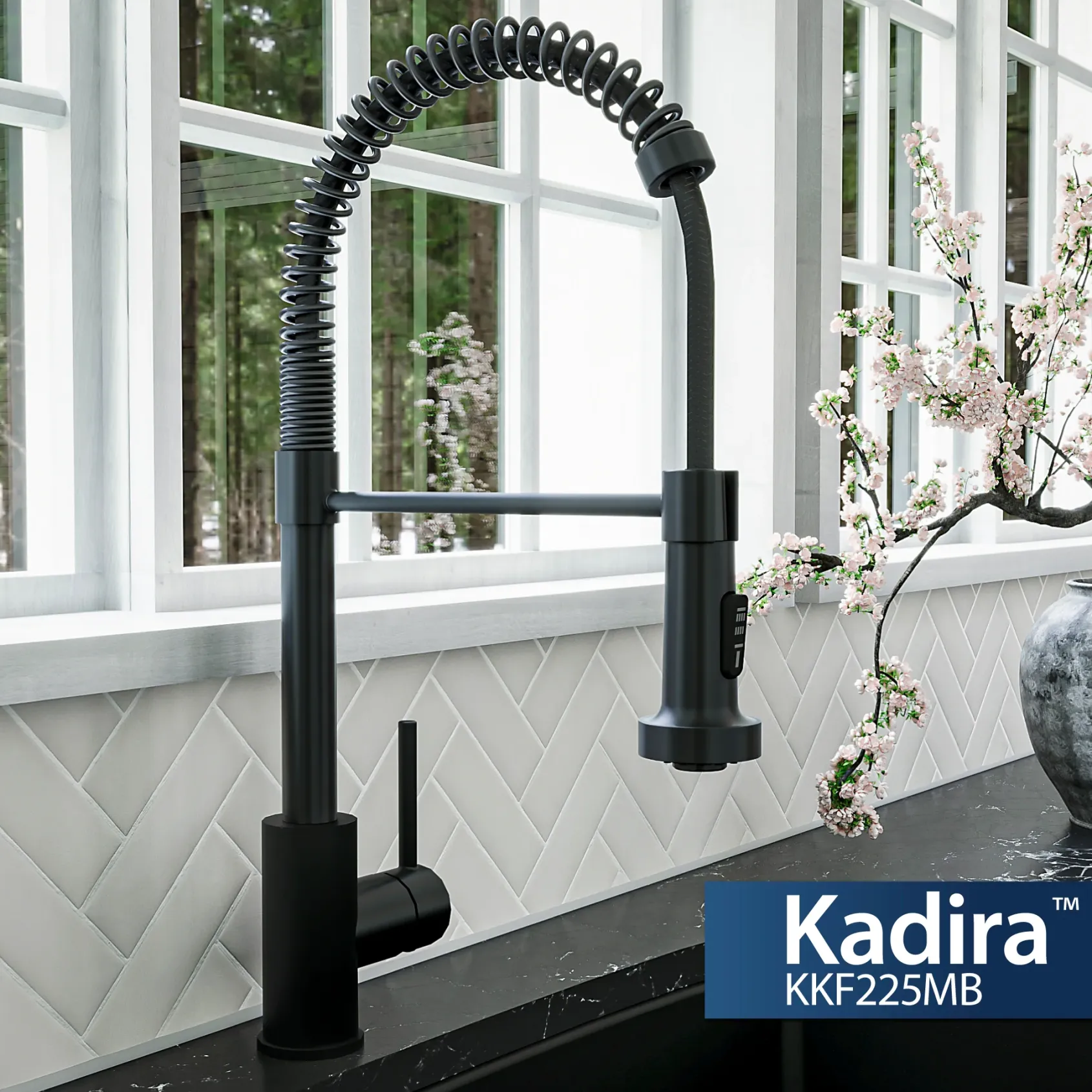 Karran Kadira 1.8 GPM Single Lever Handle Lead-free Brass ADA Kitchen Faucet, Pull-Down, Matte Black, KKF225MB