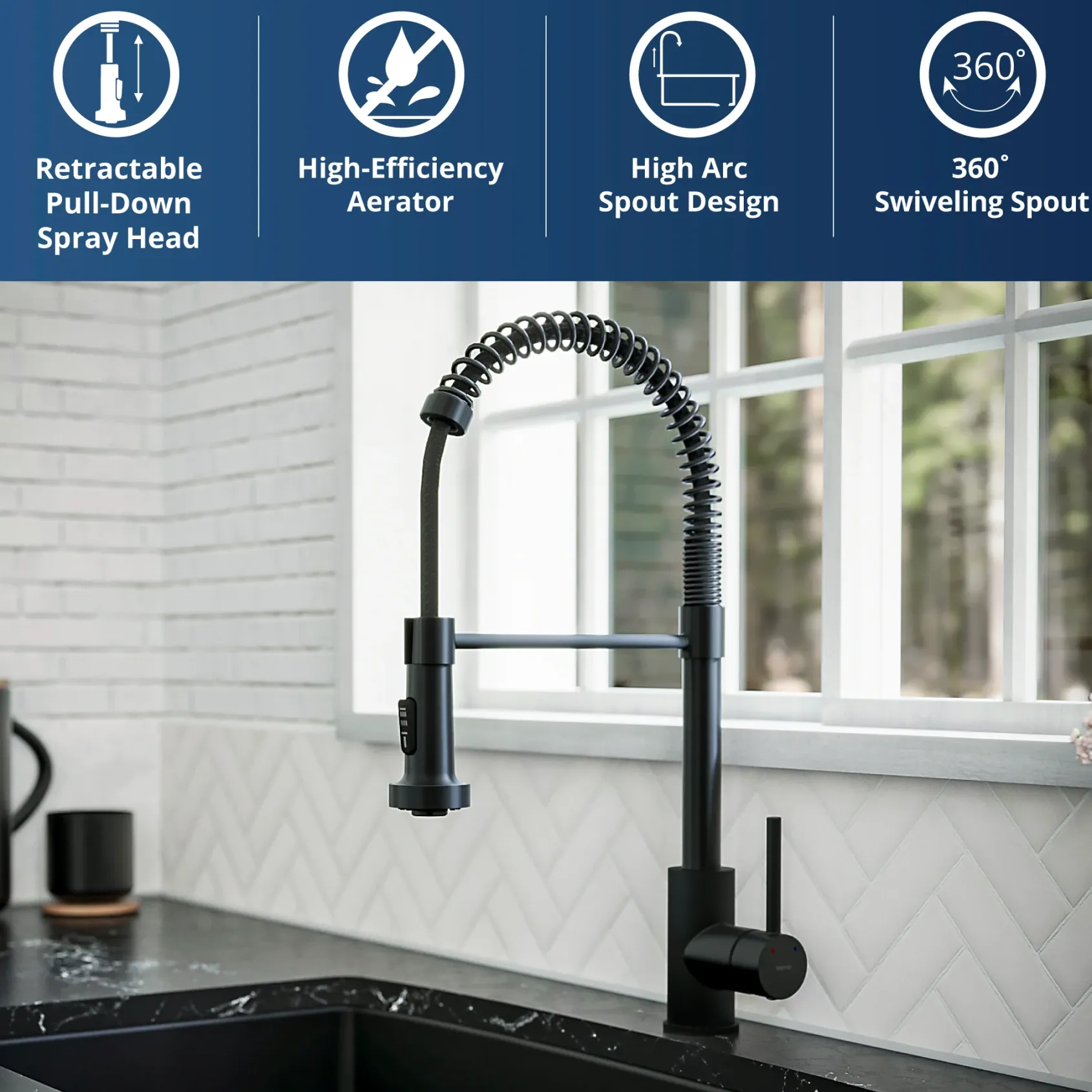 Karran Kadira 1.8 GPM Single Lever Handle Lead-free Brass ADA Kitchen Faucet, Pull-Down, Matte Black, KKF225MB