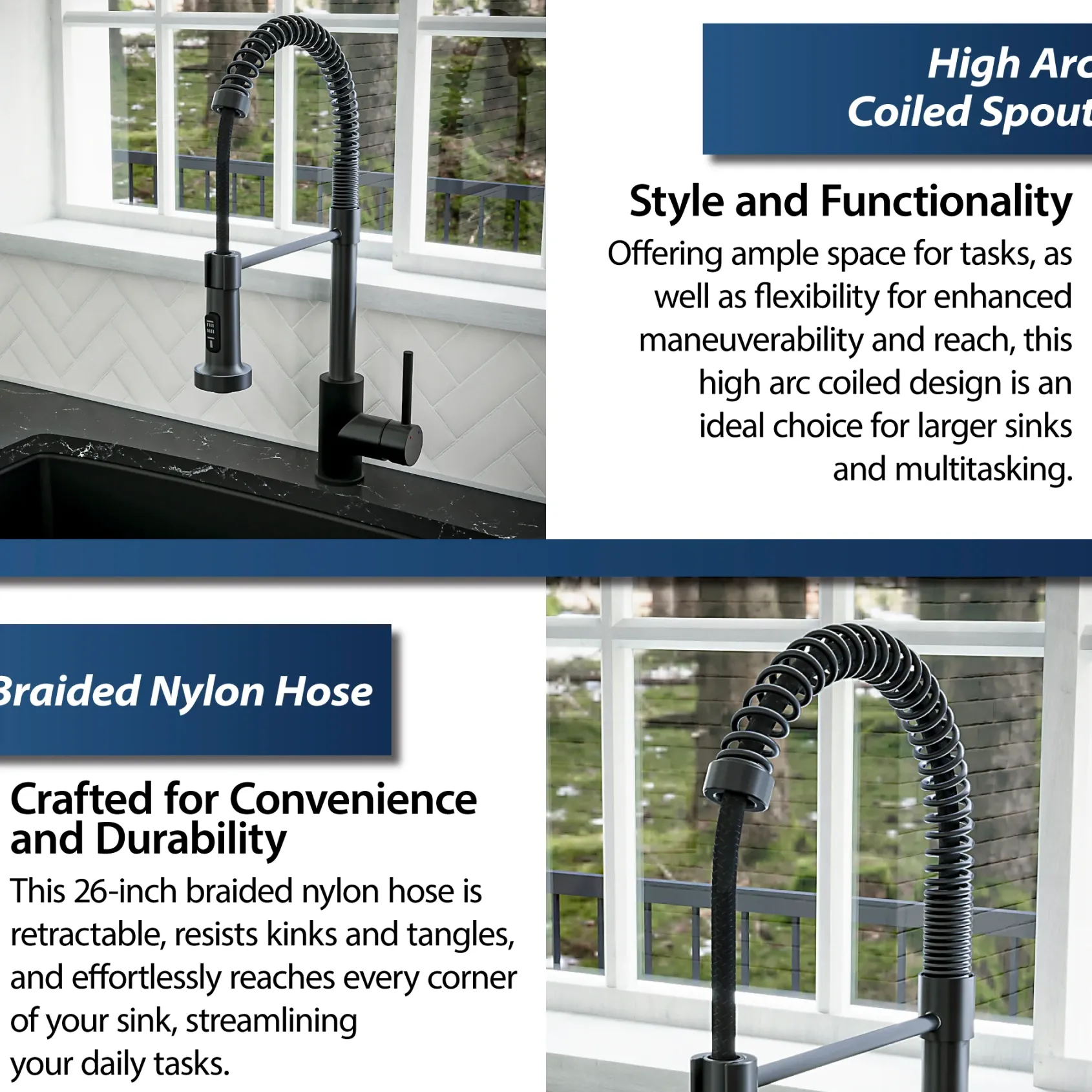 Karran Kadira 1.8 GPM Single Lever Handle Lead-free Brass ADA Kitchen Faucet, Pull-Down, Matte Black, KKF225MB