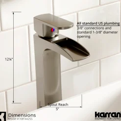 Karran Kassel 1.2 GPM Single Lever Handle Lead-free Brass ADA Bathroom Faucet, Vessel, Stainless Steel, KBF442SS