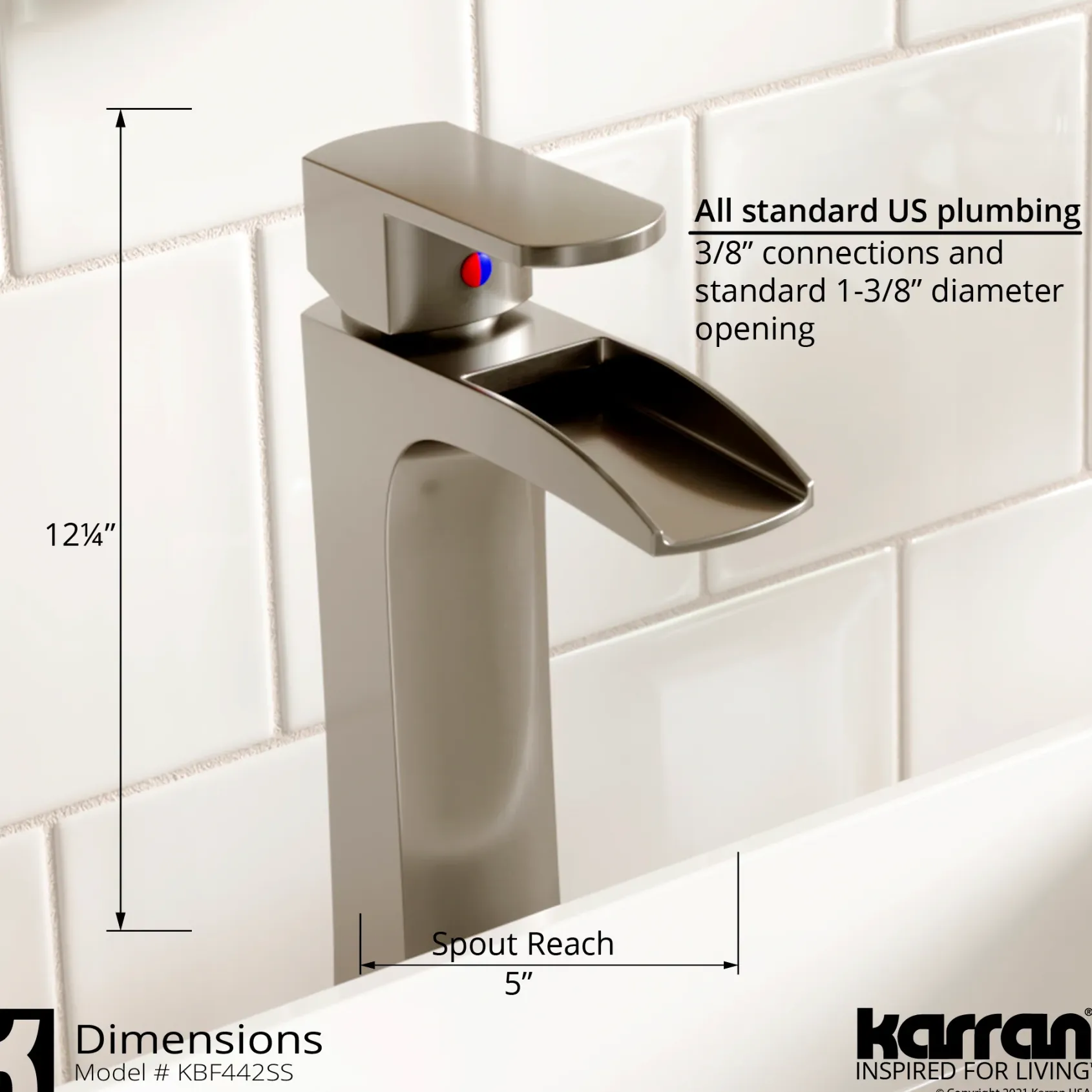 Karran Kassel 1.2 GPM Single Lever Handle Lead-free Brass ADA Bathroom Faucet, Vessel, Stainless Steel, KBF442SS