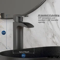 Karran Kassel 1.2 GPM Single Lever Handle Lead-free Brass ADA Bathroom Faucet, Vessel, Gunmetal Grey, KBF442GG