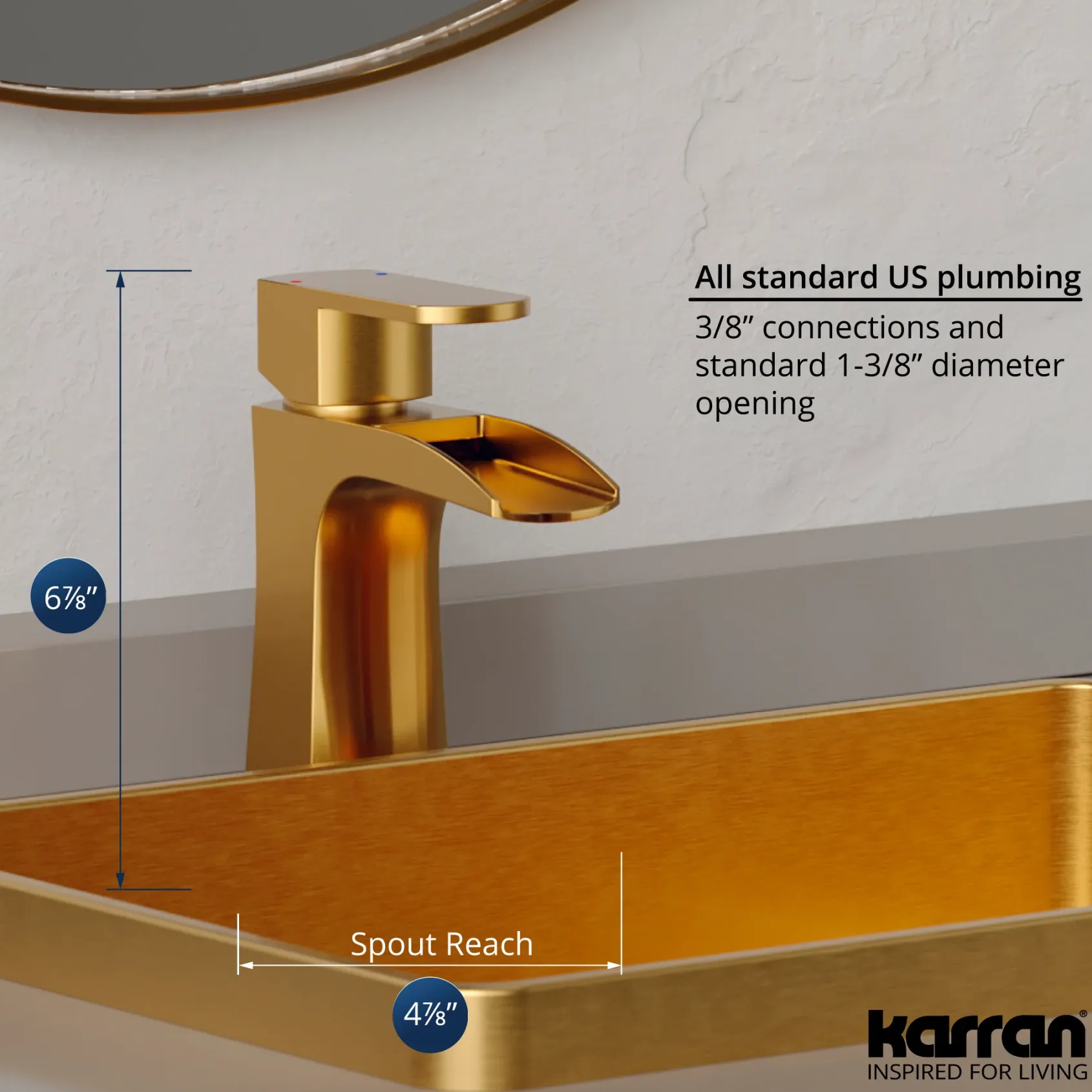 Karran Kassel 1.2 GPM Single Lever Handle Lead-free Brass ADA Bathroom Faucet, Basin, Gold, KBF440G