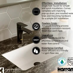 Karran Kayes 1.2 GPM Single Lever Handle Lead-free Brass ADA Bathroom Faucet, Basin, Matte Black, KBF420MB
