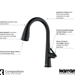 Karran Kentland 1.8 GPM Single Lever Handle Lead-free Brass ADA Kitchen Faucet, Pull-Down Kitchen, Matte Black, KKF320MB