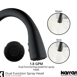 Karran Kentland 1.8 GPM Single Lever Handle Lead-free Brass ADA Kitchen Faucet, Pull-Down Kitchen, Matte Black, KKF320MB