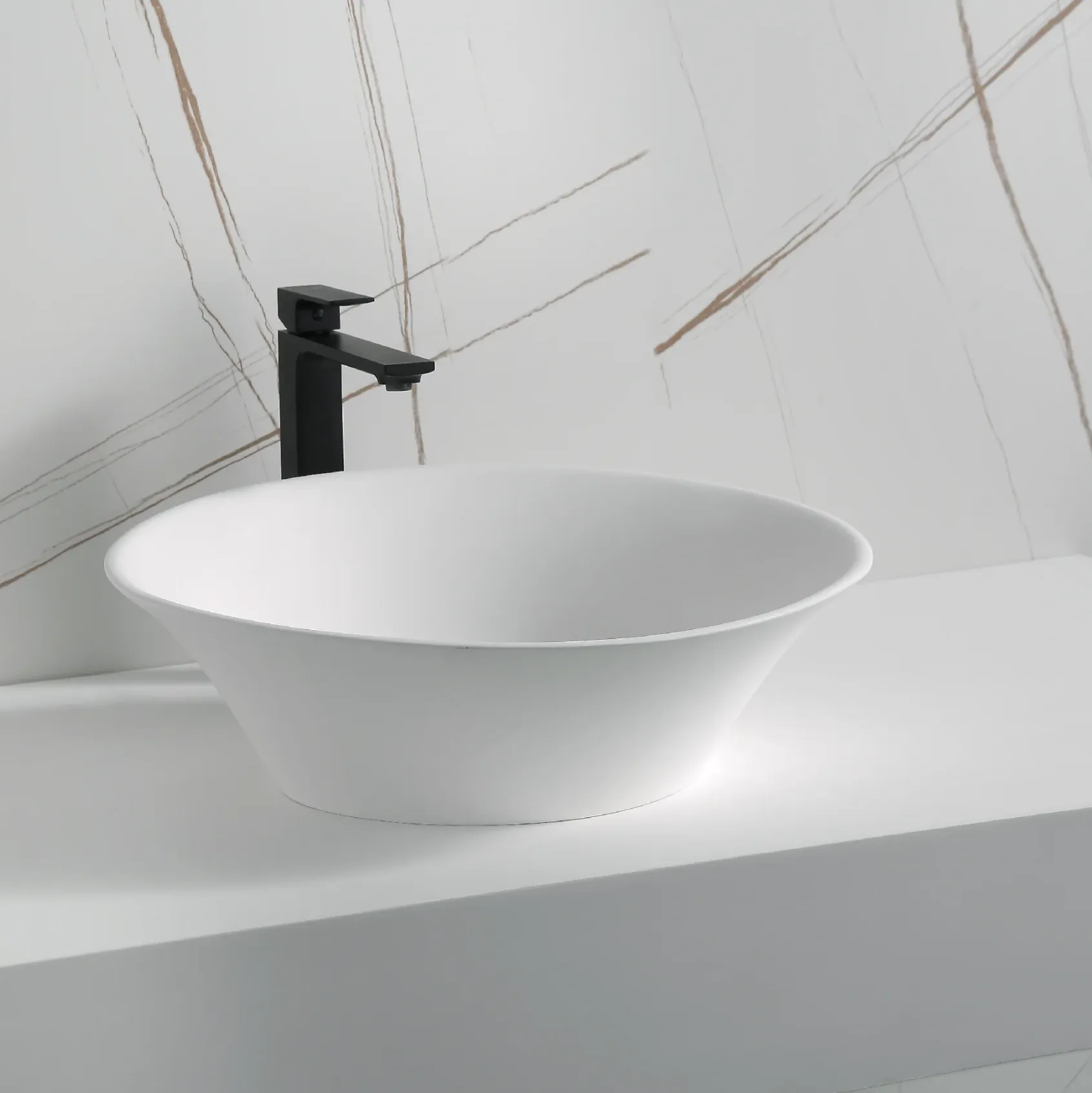 Karran Quattro 20.625" x 17" Oval Vessel Acrylic Solid Surface ADA Bathroom Sink, White, QM164WH