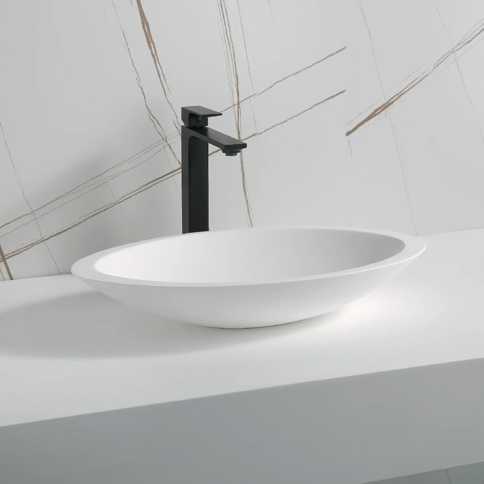 Karran Quattro 23" x 13.25" Oval Vessel Acrylic Solid Surface ADA Bathroom Sink, White, QM160WH