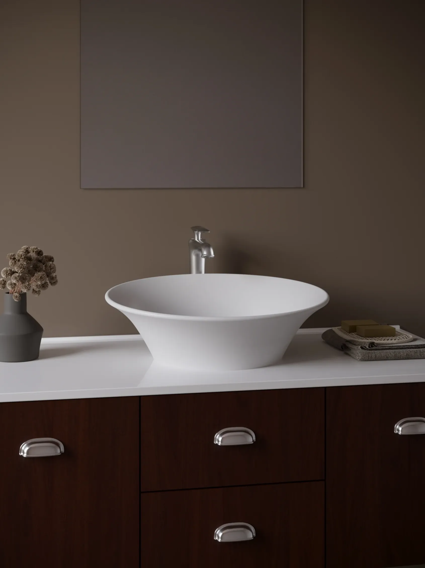Karran Quattro 20.625" x 17" Oval Vessel Acrylic Solid Surface ADA Bathroom Sink with Stainless Steel Faucet and Accessories, White, QM164WH412SS