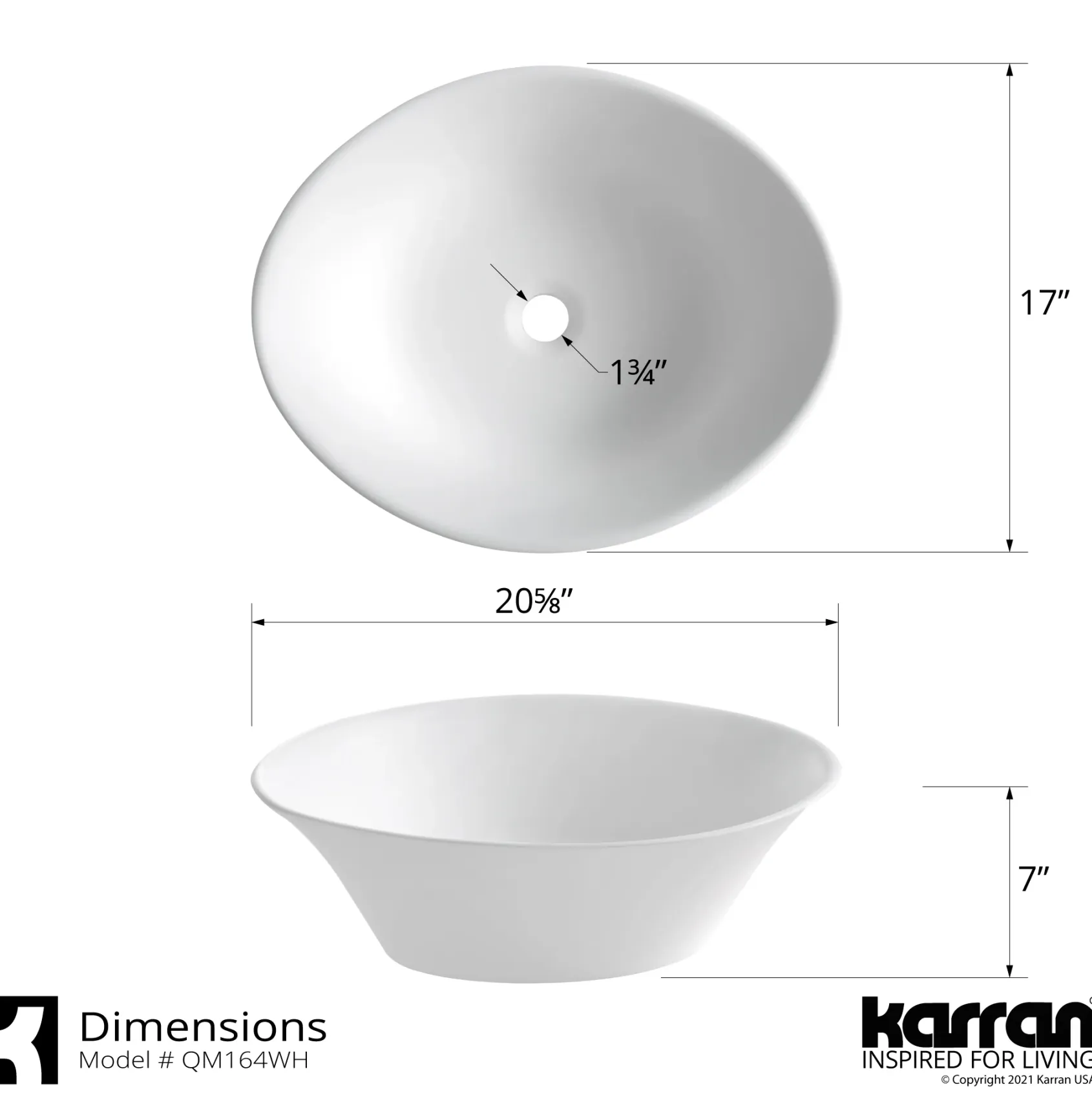 Karran Quattro 20.625" x 17" Oval Vessel Acrylic Solid Surface ADA Bathroom Sink with Stainless Steel Faucet and Accessories, White, QM164WH412SS