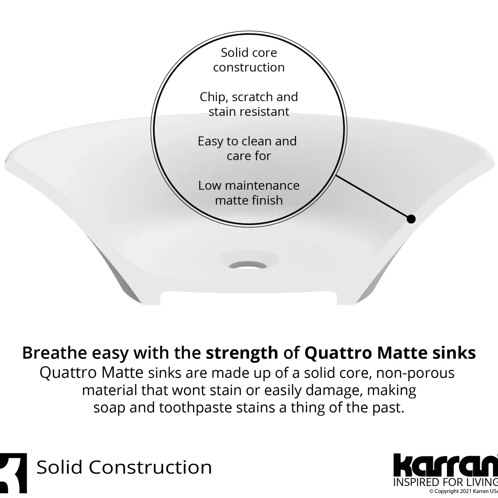 Karran Quattro 20.625" x 17" Oval Vessel Acrylic Solid Surface ADA Bathroom Sink with Stainless Steel Faucet and Accessories, White, QM164WH412SS
